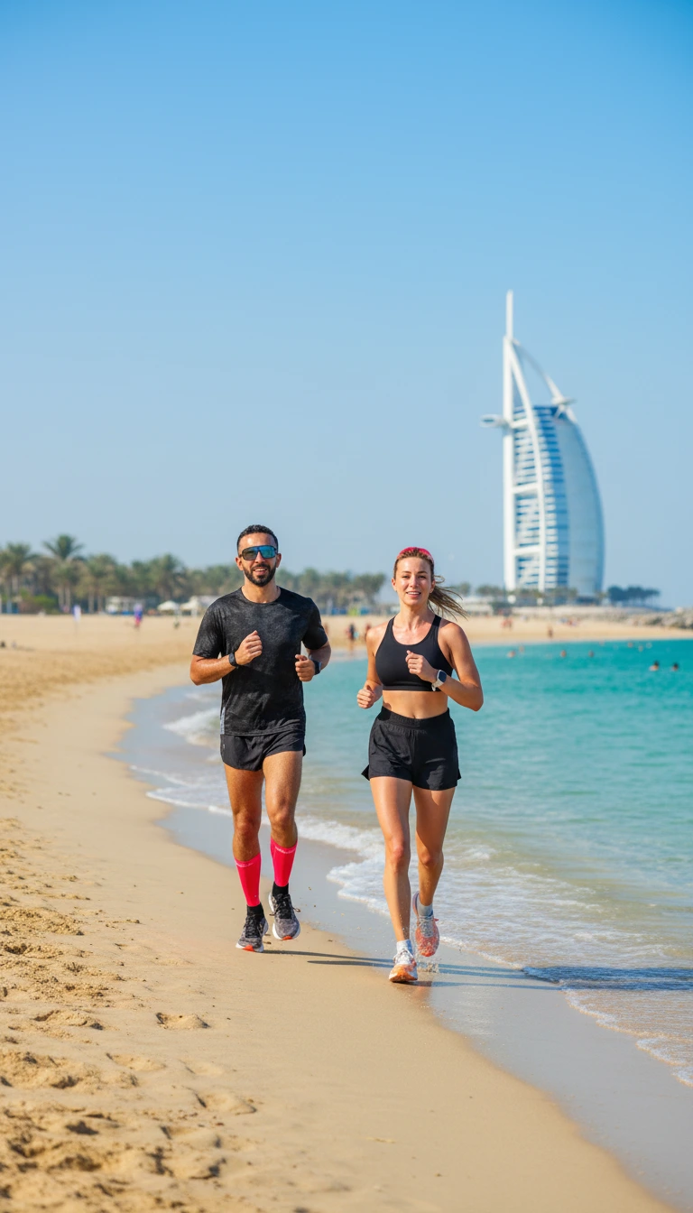 Outdoor training group at Kite Beach Dubai - side view